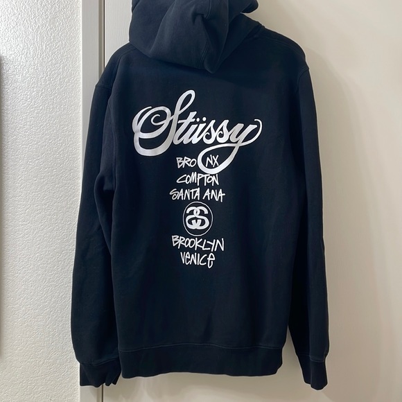 Men’s Stussy Black World Wide Zip Up Hoodie Size Large - Picture 7 of 7